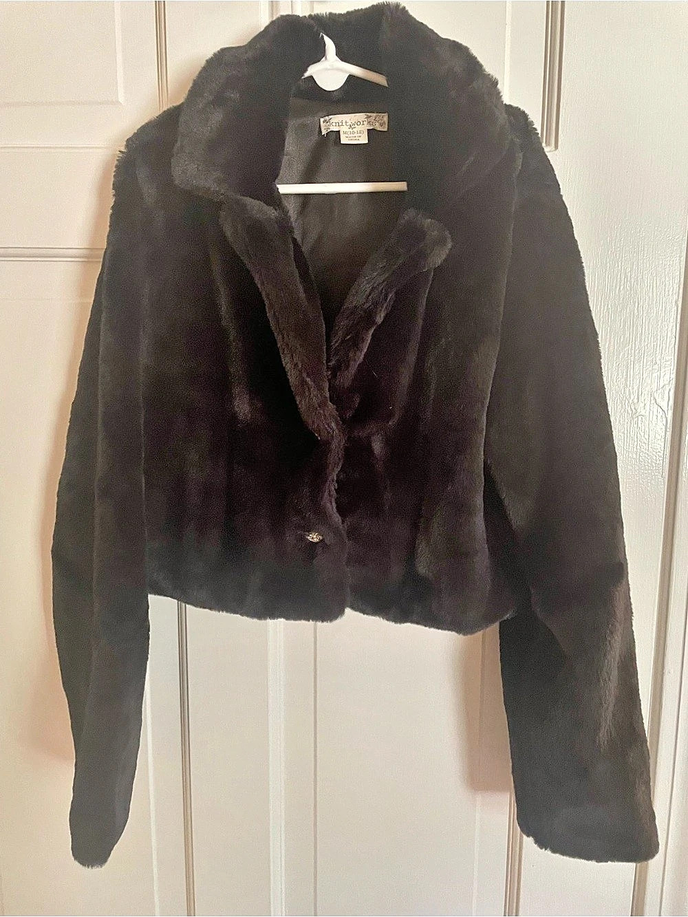 Girls Knitworks Faux Fur Jacket in Black Size Medium (10-12) Like New